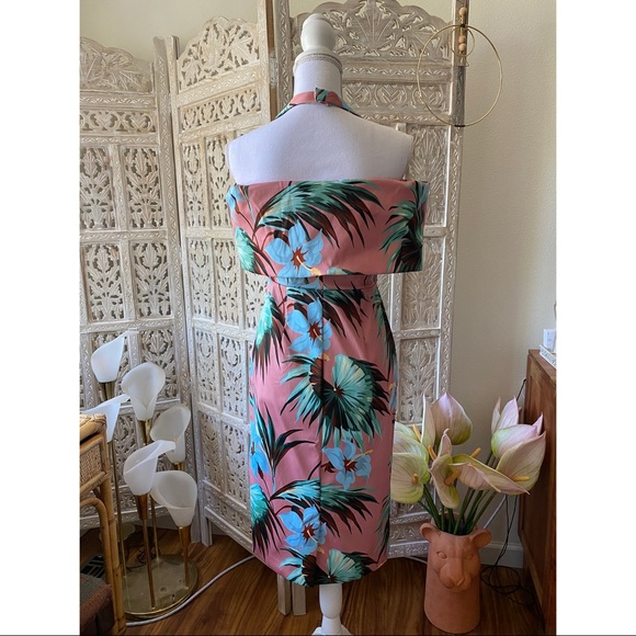 ASOS petite halter Bardot tropical midi dress - Picture 2 of 2
